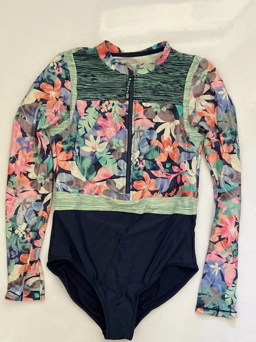 Athleta Girl Paradise Splash Long Sleeve One-Piece Swimsuit XL 14